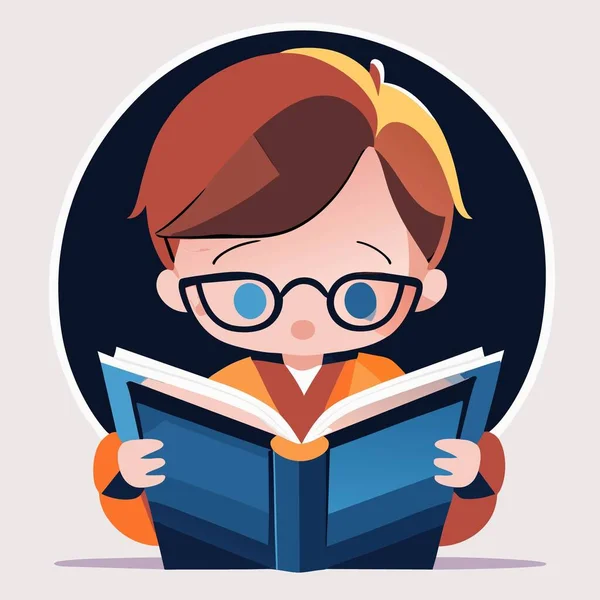 Junge Liest Ein Buch Cartoon Illustration — Stockvektor