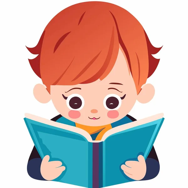 Мальчик Читает Книжную Иллюстрацию Мультфильму — стоковый вектор