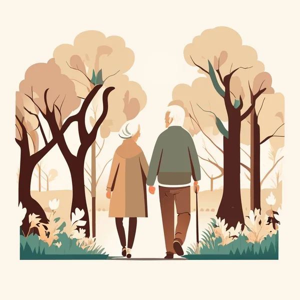 Büyükanne ve büyükbaba birlikte yürüyorlar.