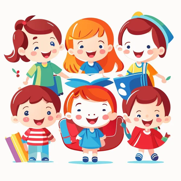 Šťastné Školní Děti Skupina Školáků Skupina Šťastných Dětí — Stockový vektor