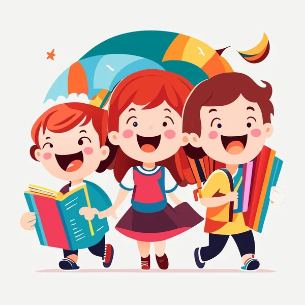 Šťastné Školní Děti Skupina Školáků Skupina Šťastných Dětí — Stockový vektor