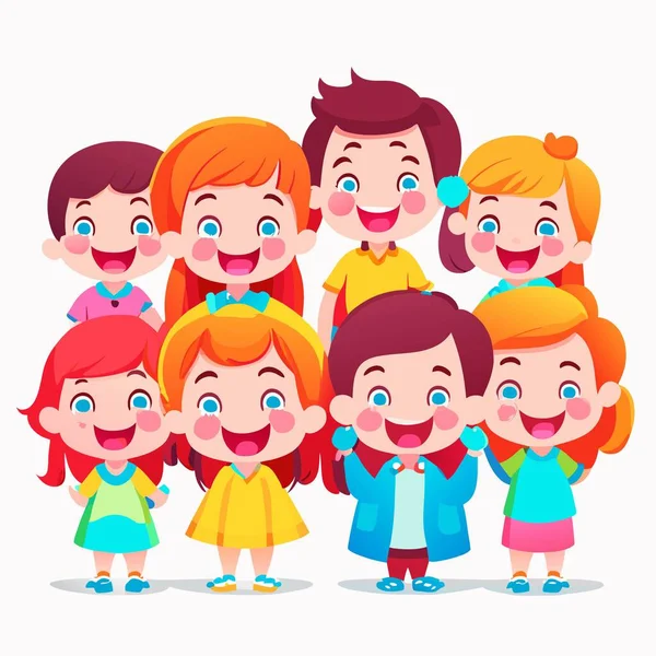 Glada Skolbarn Grupp Skolbarn Grupp Lyckliga Barn — Stock vektor