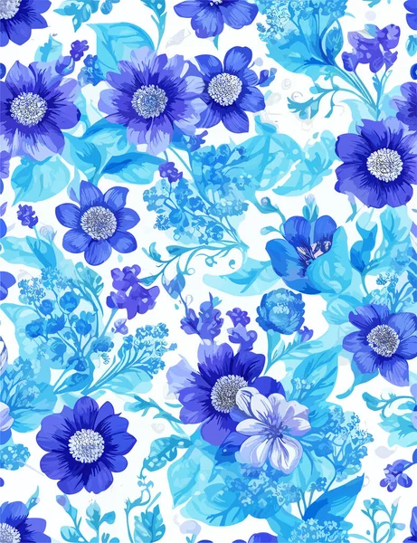 Pruple Bright Blue Floral Vector White Background — Stock Vector