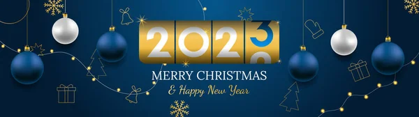 Nouvel 2023 Compteur Joyeux Noël Bonne Année Bannière Vectorielle Boules — Image vectorielle