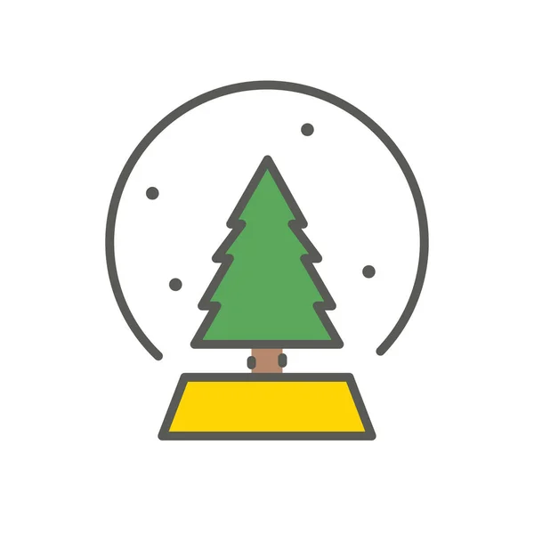 Vánoční Hračka Stromem Sněhem Vektorová Plochá Ikona Bílém Izolovaném Pozadí — Stockový vektor