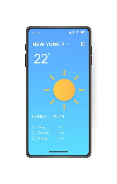 Weather Application User Interface Elements Realistic Smartphone Weather App Vector — Διανυσματικό Αρχείο