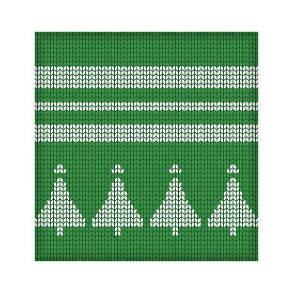 Stickad Nyårsaffisch Minimalistisk Julgran Grön Bakgrund Sömlöst Julmönster Vektorillustration — Stock vektor