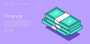 Finans İniş sayfası eşleşti. İzometrik tarzda para. Çevrimiçi bankacılık, kredi, finansman sayfası şablonu
