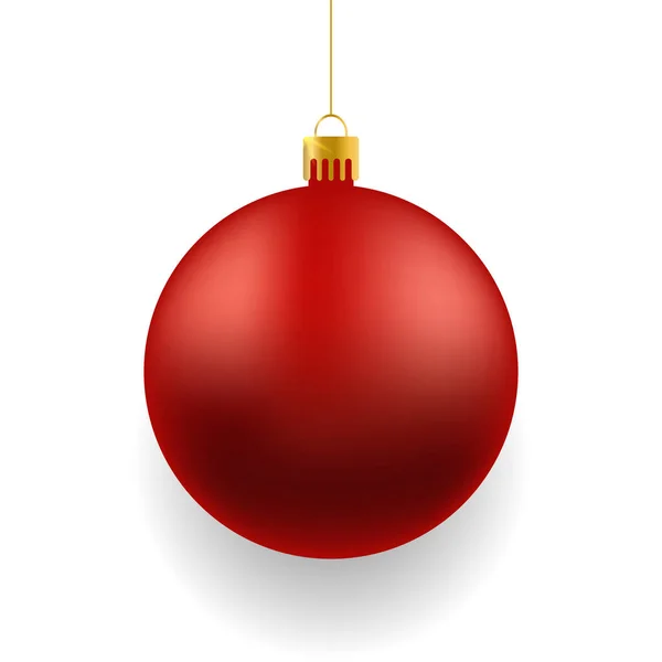 Красный Рождественский Реалистичный Мяч Белом Фоне Xmas Стеклянный Шар Белом — стоковый вектор