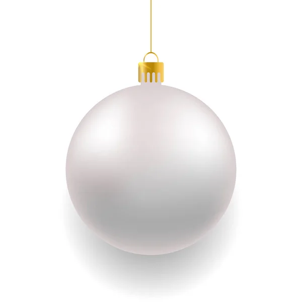 Zilveren Kerst Realistische Bal Witte Achtergrond Kerst Glazen Bal Witte — Stockvector