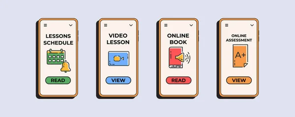 모바일 화면의 교육용 아이콘 수업스케 비디오 온라인 온라인 온라인 디지털 — 스톡 벡터