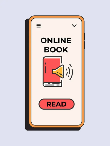 Aplicación Audio Libro Línea Lectura Digital Biblioteca Teléfono Smartphone Vectorial — Archivo Imágenes Vectoriales