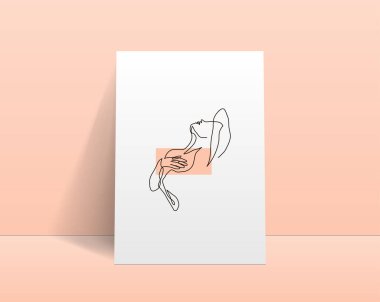 Modern soyut çizgi minimalist kadınlar duvar dekorasyonu, kartpostal veya broşür kapağı tasarımı için sanatla yüzleşirler. Gerçekçi gizleme şablonu. Farklı kadın yüzleri. Bir satır sanat eseri. Vektör çizimleri tasarımı