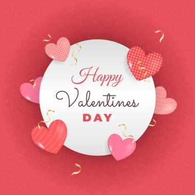 Sevgililer Günü tasarımı. Gerçekçi balon kalpler ve altın kurdele. Tatil afişi, web posteri, el ilanı, şık bir broşür, tebrik kartı, kapak. Romantik vektör geçmişi. Vektör illüstrasyon kavramı