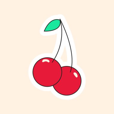 Retro groovy cherry. Colorful vector illustration in vintage style. Vector illustration concept