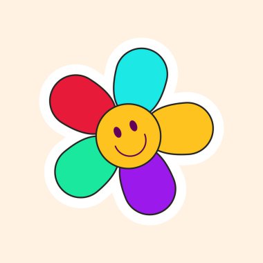 Retro groovy flower. Colorful vector illustration in vintage style. Vector illustration concept