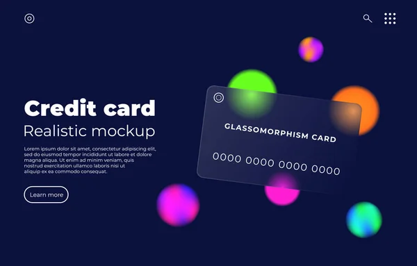 Credit Card glassomorphism realistic mockup. Debit or Credit Card Solid Icon Concept Web Banner with Trendy Blurry Glass Morphism Effect.