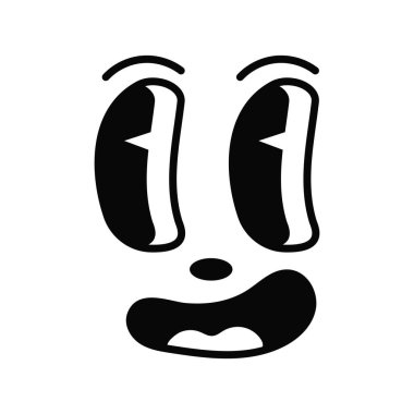 Retro 30s cartoon mascot character funny faces. 50s, 60s old animation eyes and mouths elements. Vintage character creator for trending illustration. Vintage comic face for logo vector