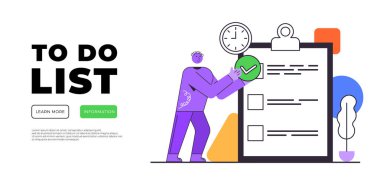 Hand holding pencil and fill check mark on to do lists paper sheet with clipboard and blue background.