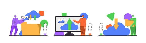 Sada Ilustrací Technologie Cloud Saas Technologie Balený Software Decentralizovaná Aplikace — Stockový vektor