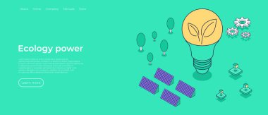 Yenilenebilir Enerji ile Akıllı Şebeke Teknolojisi. Güneş panelleri. Sürdürülebilirlik ve Eko Enerji. Düz Isometric Vektör İllüstrasyonu.