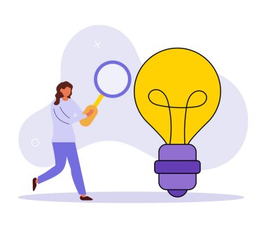 Moda karakterli yeni bir fikir sahnesi. İş trendi, tasarım düşüncesi, iş fırsatı metaforları. Vektör izole kavram metaforları