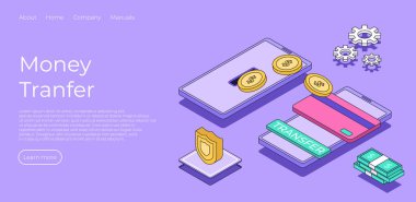 Telefondan telefona para transferi. Çevrimiçi bankacılık. Sermaye akışı, kazanmak ya da para kazanmak. Finansal tasarruf ya da ekonomi konsepti. Vektör illüstrasyon kavramı