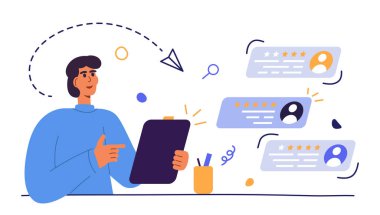 İnsan kaynakları uzmanı iş başvurusunda bulunanla görüşüyor. İş için En İyi Aday Seçiliyor. İK konsepti. Erkek karakterler iş görüşmesi yapıyor. İstihdam süreci. Düz Vektör İllüstrasyonu