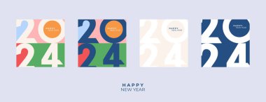 2024 'ün kapak tasarımı mutlu yıllar. Güçlü bir tipografi. Renkli ve hatırlaması kolay. Mutlu yıllar 2024 tasarım posteri.