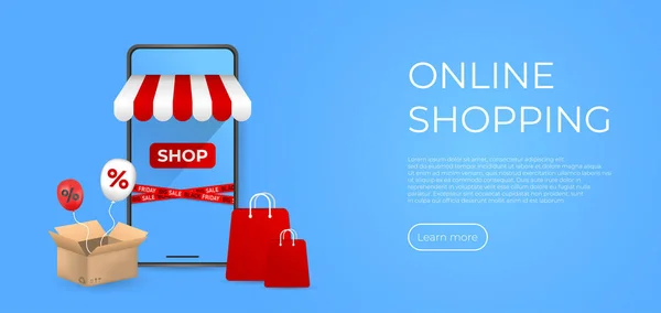 Concetto Shopping Online Bandiera Della Pagina Web Cellulare Realistico Con — Vettoriale Stock