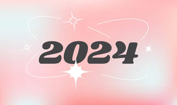 2024 Happy New Year Poster Illustration Y2K Stil Trendige Minimalistische — Stockvektor