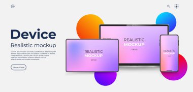 Dizüstü bilgisayar, tablet ve cep telefonu modeli. Uygulama sunumu için aygıt. Dijital aygıtlar gradyan ekran şablonu. Vektör illüstrasyon kavramı