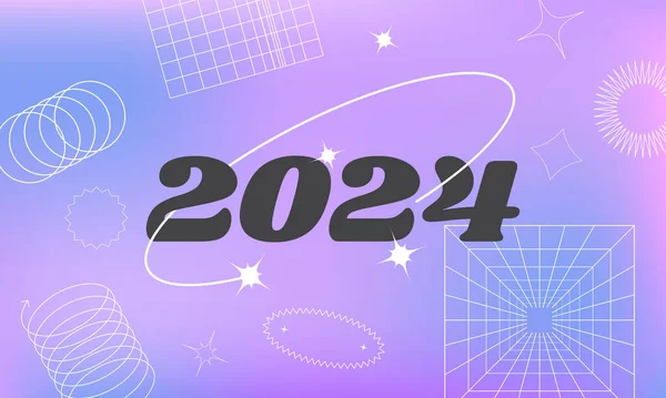 2024 Cartaz Feliz Ano Novo Ilustração Estilo Y2K Cor Estética — Vetor de Stock