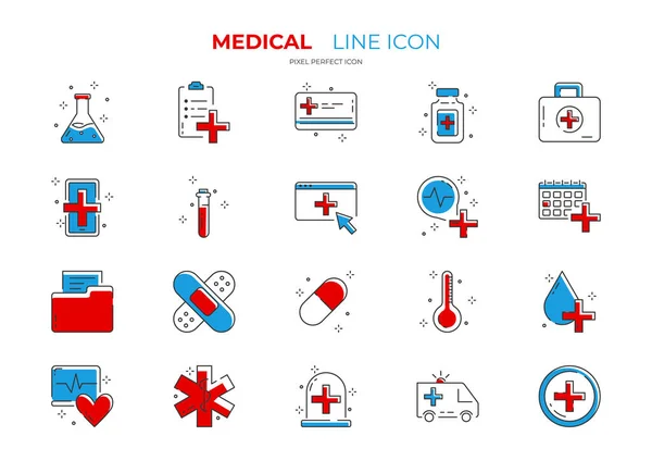 Medizinische Linie Icon Set Heil Care Simpleline Symbole Kardiologie Wellenmonitor — Stockvektor