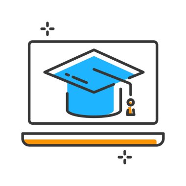 Online ders ikonu. Çevrimiçi Video Konferansı Toplantıları. Çevrimiçi Okul Sınıfı için uygun. Vektör illüstrasyonu