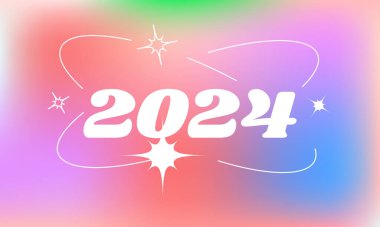 2024 Mutlu Yıllar posteri. Y2K tarzı illüstrasyon. Moda minimalist estetik renk. Vektör illüstrasyon kavramı