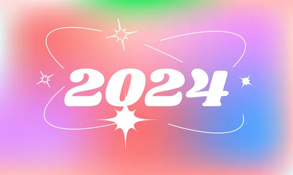 2024 Happy New Year Poster Illustration Y2K Stil Trendige Minimalistische — Stockvektor