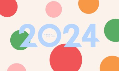 2024 Yeni Yıl geçmişi. Güçlü bir tipografi. Renkli ve hatırlaması kolay. Mutlu yıllar 2024 tasarım posteri.