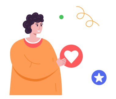 SMM yönetici konsepti. İkona benzeyen bir adam. Pazarlama teknolojisi konsepti. Moda karakteri. Vektör illüstrasyon kavramı