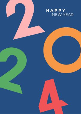 2024 'ün kapak tasarımı mutlu yıllar. Güçlü bir tipografi. Renkli ve hatırlaması kolay. Mutlu yıllar 2024 tasarım posteri. Vektör illüstrasyonu