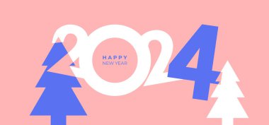 2024 'ün kapak tasarımı mutlu yıllar. Minimalist stil tatil örtüsü. Renkli ve hatırlaması kolay. Mutlu yıllar 2024 tasarım geçmişi