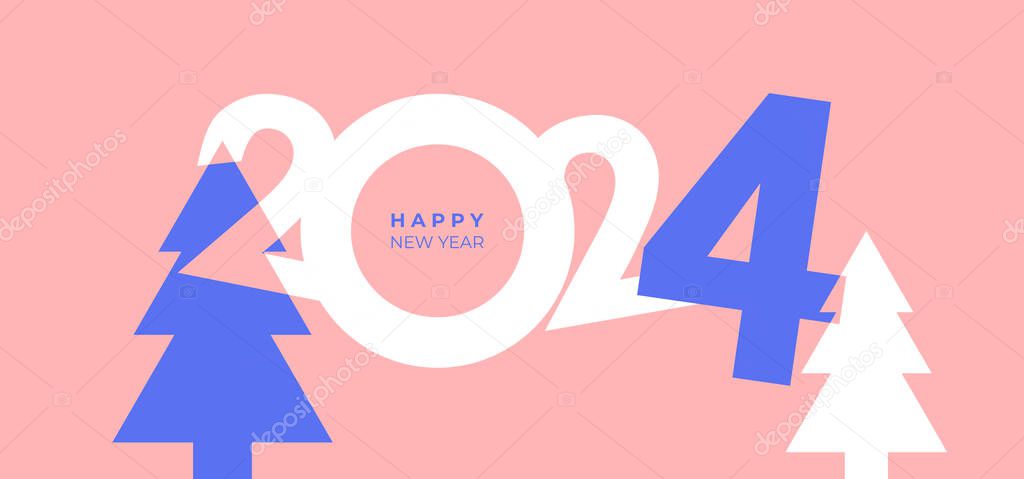 Cover design of 2024 happy new year. Minimalistic style holiday cover. Colorful and easy to remember. Happy new year 2024 design background