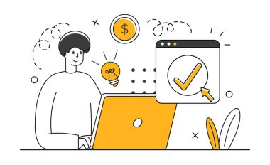 İş fırsatları için yaratıcılık, yeni bir çözüm ya da fikir keşfetmek için vizyon. İş fikri, strateji ve çözüm konsepti. Çözümü olan iş adamı, ampul metaforu olan fikirler.