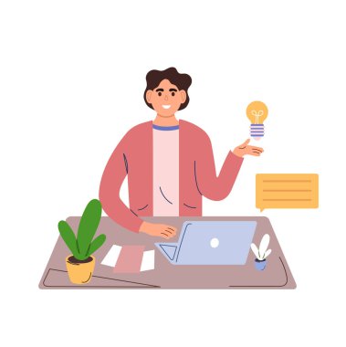 Moda karakterli yeni bir fikir sahnesi. İş trendi, tasarım düşüncesi, iş fırsatı metaforları. Vektör izole kavram metaforları