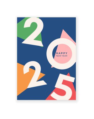 2025 'in kapak tasarımı mutlu yıllar. Güçlü bir tipografi. Renkli ve hatırlaması kolay. Mutlu yıllar 2025 tasarım posteri.