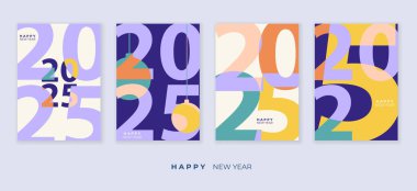 2025 'in kapak tasarımı mutlu yıllar. Güçlü bir tipografi. Renkli ve hatırlaması kolay. Mutlu yıllar 2025 tasarım posteri.