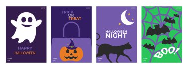 Mutlu Cadılar Bayramı posterleri. Poster, afiş, kapak, arka plan için mükemmel bir illüstrasyon. Cadılar Bayramı poster konsepti çizimi.