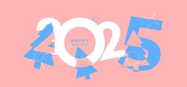 2025 'in kapak tasarımı mutlu yıllar. Y2k tarzı tatil örtüsü. Renkli ve hatırlaması kolay. Mutlu yıllar 2025 tasarım geçmişi