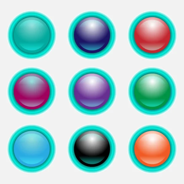 Conjunto Elementos Diseño Vectorial Iconos Brillantes Botones Blancos Aislados — Vector de stock