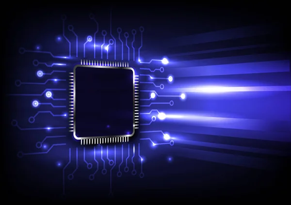 Vector Futurista Microchip Placa Circuito Cpu Luz Azul Tecnología Fondo — Archivo Imágenes Vectoriales